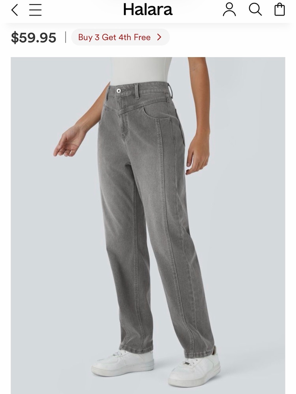 Women’s Halara Flex High-Waisted Grey Wash Casual Barrel Leg Jeans, Size Large